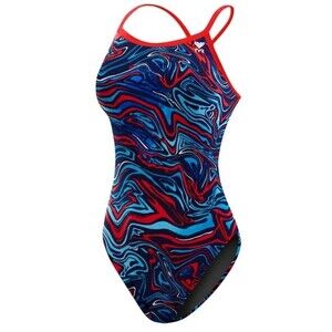 TYR Heatwave Cutoutfit One-pc Swimsuit Blue Red THW7A Size 26 | Girls Size 10/12